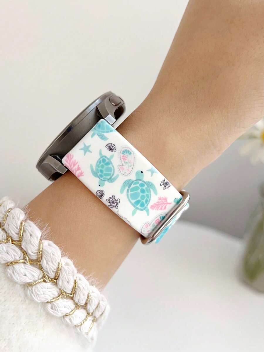 1 条 20mm/22mm 海龟印花硅胶表带，兼容三星 Galaxy Watch 6 表带 40mm 44mm、Galaxy Watch 6 经典款表带 43mm 47mm，20mm 22mm 柔软硅胶运动替换表带 - 淺藍 - 查看 1