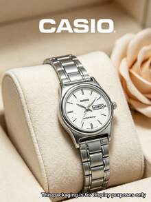 Casio Women's Minimalist Watch LTP-V006D-7B2 Clean White Dial Baton Marker Day Date Display Silver Stainless Steel Bracelet Water Resistant Japanese Quartz Casual Everyday Watch Campus Travel Shopping Weekend Wear Versatile Gift for Mom Sister Student Simple Wristwatch - 白色 - 查看 7