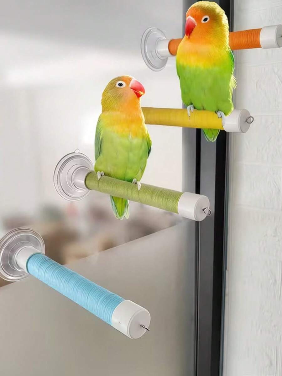 1pc Suction Cup Parrot Perch, Parrot Suction Cup Swing Stand - Bird Observation Perch, Parrot Bathing Bracket, Strong Suction, Suitable For Glass, Mirror, Tile (Includes Replacement Strap)