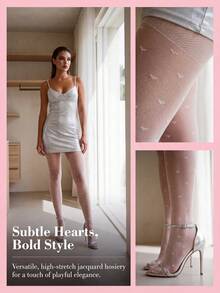 1 Pack Women's Transparent Heart Pattern Tights, High Elasticity, Non-Binding, Snag-Resistant, Slimming, Suitable For Daily Commute And Photo-Taking With Friends - Multicolor - View 5