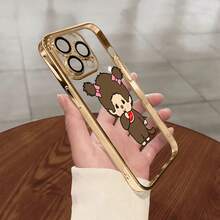 スマホケース TPUケース メッキ加工 レンズ保護カバー付き キャラクターイラスト 可愛いデザイン 大人可愛い 女子向け 柔らかTPU 全面保護 耐衝撃 傷防止 カメラレンズ保護 レンズ全体保護 17pro Max/17pro/17/11/12/13/14/15/15Pro/15PluS/15Pro Max/16/16Pro/16PluS/16Pro Max/MIN/X/XR 対応 インスタ映え 大人上品 プレゼント - 淡蓝色 - チェックする 2