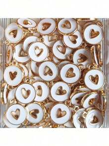 20pcs Fashionable Heart Shaped Drip Oil Zinc Alloy Pendants, Suitable For DIY Earrings, Necklaces, Bracelets Making - White - 查看 7