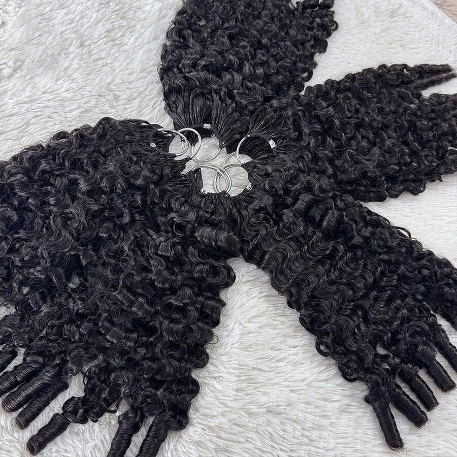 Uveous 60g / Bundle Burmese Curly Crochet Human Hair Knotless Pre-Separated Natural Black Kinky Curly Feather Crochet Hair Extensions For Braiding 18-26 Inch Extensions 60g Reusable Invisible Pre-Separated Knotless - Natural Black - Xem 1