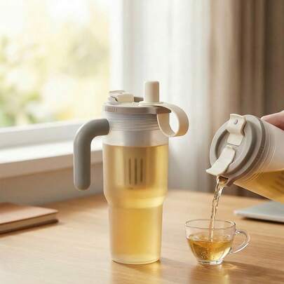 1pc Portable Water Bottle With With Tea Strainer & Straw, Plastic Drinking Bottle For Milk Coffee Tea, 850ML Transparent Tumbler, Reusable Beverage Water Cup, Leak-Proof Drinkware, Suitable For Student & Adult, Use In School, Office, Camping, Picnic, Travel, Hiking