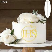 3pcs/6pcs Gold Acrylic IHS Cake Toppers, Holy Communion Cake Decorations, Baptism Confirmation First Communion Party Supplies - Multicolor - View 12