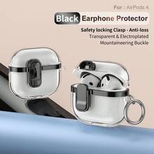 Military Industry Anti-Fall Minimalist Solid Color Electroplated Lock Clear Earphone Case Compatible With AirPods 4, Pro 2nd Gen, Pro 3rd Gen, 1/2, Anti-Drop, Various Colors For Men And Women - Multicolor - View 12