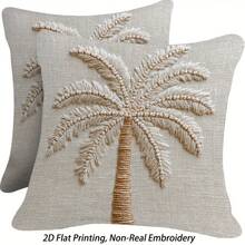2pcs 2D Flat Coconut Tree Print Pillow Covers, Featuring Palm Tree Art Design, Fashionable Summer Beach Theme, Suitable For Living Room And Bedroom Decor (No Pillow Insert, Double-Sided Print) - Multicolor - View 2