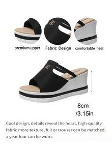 Giày sandal cao gót nữ mùa hè 2026 mới, dép lê nữ, giày nữ đa năng, sandal ngoài trời, sandal đi biển, sandal đen trắng, sandal đế xuồng, sandal đế xuồng - màu đen - Xem 7