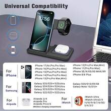 Portable Wireless Charger Stand Pad 3 In 1 Foldable Fast Charging Dock Station Multiple Devices Compatible With IWatch Ultra/SE/10/9/8/7/6/SE/5/4/3/2, Compatible With AirPods 4/3/2/Pro/Pro2, Compatible With IPhone17/Air/16/15/14/13 Pro/Pro Max/12/11/X/Xr/Xs/8 Plus - Black - View 3