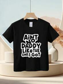 Local-52% Boys Camiseta gráfica "No hay papá como el que tengo", manga corta con cuello redondo, estilo casual, para niños, Día del Padre - Negro - Ver 1