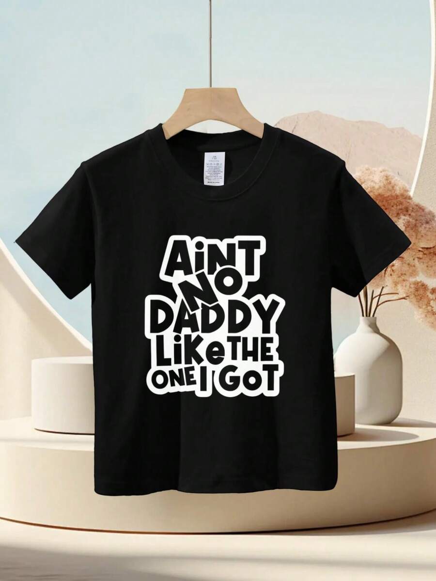 Local-52% Boys Camiseta gráfica "No hay papá como el que tengo", manga corta con cuello redondo, estilo casual, para niños, Día del Padre - Negro - Ver 1