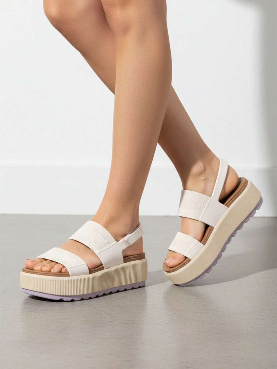 Elegant Platform Sandals For Women Round Toe Hook And Loop Strap Slip On Slides Strapy Flip Flops Wedge Sandals Casual Womens Slippers Party Vacation Walking Beach Indoor Outdoor Spring Mother Gifts Summer Sandals For Women Apricot Purple Sandals - màu tím mơ - Xem 1