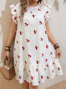 Holidaya Vestido de manga corta con cuello redondo y estampado de anacardo para mujeres de talla grande de vacaciones - Blanco - Ver 12