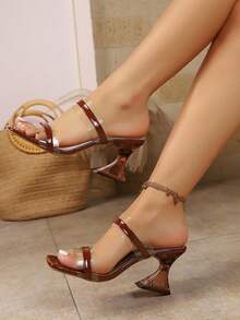 Women's Bright Color Transparent High Heel Sandals, Fashionable Daily Wear High Heel Sandals - Brown - View 3