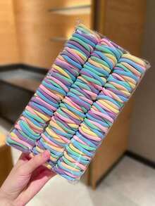 100/200/300/500pcs Women Simple Elastic Hair Ties, Versatile Casual Hair Accessories For Ponytail, Braids. Suitable For Daily Wear, All Seasons, School Supplies, Women Accessories ,Home,Skincare Accessories,Hair Rope Hair Ties Head Accessories Rubber Bands Scrunchies - 彩色 - 查看 6