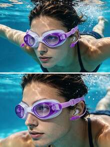 1pc Anti-Fog Anti-Water Silicone Cartoon Swimming Goggles With Earplug, Suitable For Swimming Training And Leisure, Holiday Gift For Men And Women - Multicolor - View 1