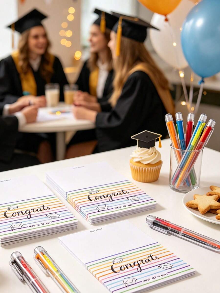 12/2 piezas Conjunto de tarjetas de mensaje "¡Felicidades!" para fiesta de graduación, incluye bolígrafos de 6 colores; Tarjeta de mensaje para invitados a la ceremonia de graduación, recuerdo de fiesta de graduación, tarjeta de mensaje de memorias de graduación, decoración de tarjeta DIY de graduación, tarjeta de regalo de graduación, suministros para fiesta de graduación, la mejor opción para mensaje, regalo y conmemoración de graduación - multicolor - Ver 1