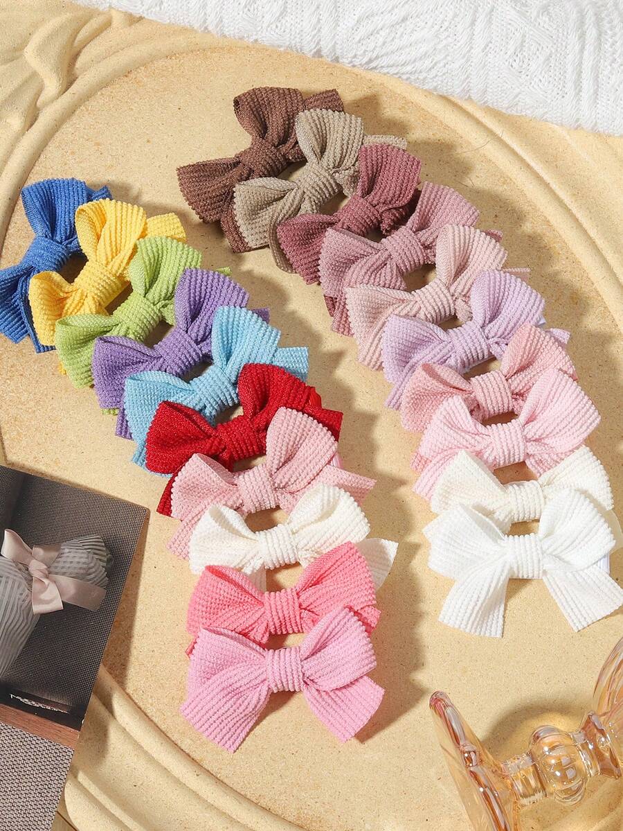 Set de 20 pinzas para el cabello de unicolor de terciopelo tipo macarrón, sin daños, antideslizantes y con lazos lindos, adecuadas para peinados diarios/de fiesta - color mezclado - Ver 1