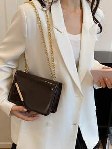Bolso cuadrado pequeño de hombro de estilo minimalista coreano de moda para el año 2025, con efecto espejo, pliegue y borde de hierro, al estilo Ins - Café - Ver 8