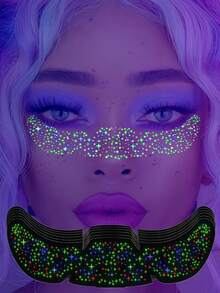 6 Lembar Stiker Tato Wajah Bintang Neon dan Bintik-bintik Tahan Air Bercahaya dalam Gelap untuk Riasan Dewasa, Festival, Pesta Neon Bercahaya, Parade, Pantai, Suvenir Pernikahan, Aksesoris Rave - MultiWarna - View 1