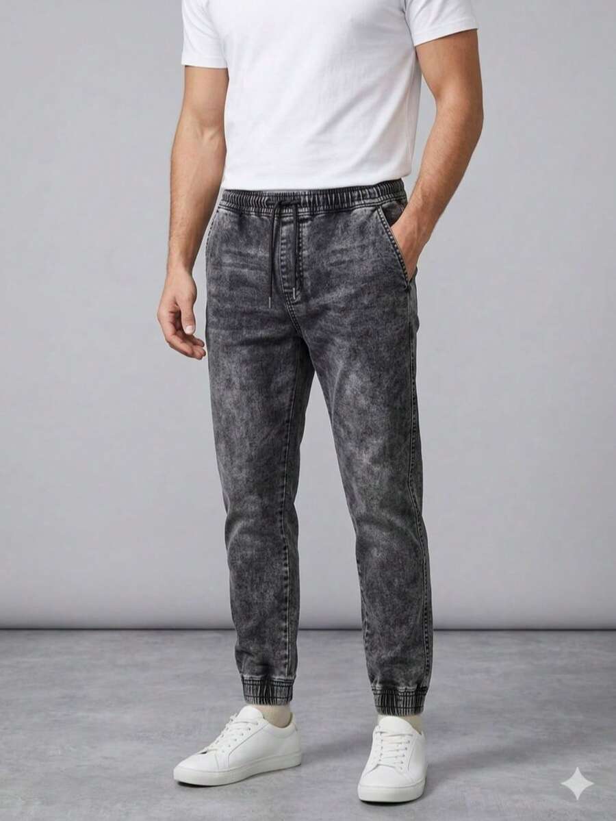 Men's Premium Denim Jogger Pants - humo gris - Ver 1