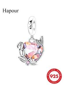 1 Mặt dây chuyền hình hoa tulip bằng bạc sterling 925 nguyên chất, đính đá Cubic Zirconia hình trái tim màu hồng, trang sức cao cấp sang trọng, quà tặng cho phụ nữ. Phù hợp với vòng tay và dây chuyền nguyên bản. Tự làm đồ trang sức. - Bạc - Xem 6