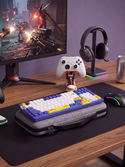 EVA键盘保护套，硬壳设计，防水防震，带网状口袋和绑带，可收纳电脑配件，通勤必备键盘保护套，为键盘提供额外缓冲保护 | 无线键盘收纳包 | 电脑配件 | 游戏键盘配件