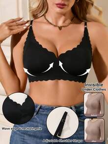 无钢圈果冻文胸，舒适柔软时尚内衣，透气亲肤性感可拆卸衬垫文胸，无钢圈设计，可调节肩带，睡衣休闲文胸，无钩扣 - 黑色 - 查看 5