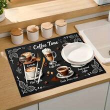 1pc Coffee Themed Blackboard Style Illustration Drying Mat, Absorbing And Draining Pad, Suitable For Dining Table And Cafe, Multipurpose Decor, Home Gift - XYLSD-250 - View 9