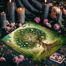 1PC Exquisite Tree Of Life Tarot Tablecloth, Colorful Polyester Altar Mat, Celestial Floral Design For Tarot Reading, Witchcraft - Multicolor - View 3