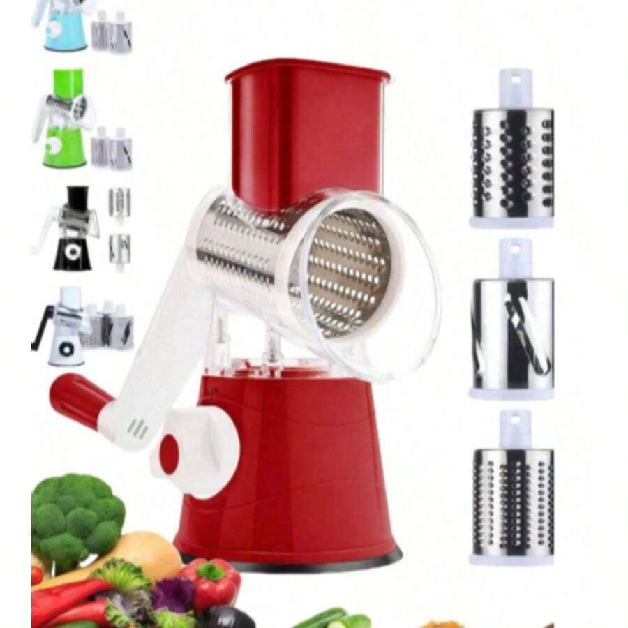 Rotary Cheese Planer Hand Crank Cheese Shredder Fresh Cheese, Vegetable Nuts, Non-Slip Suction Base, Free Cleaning Brush Three Blades