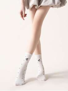 1/5 Pasang Kaos Kaki Wanita Katun Polkadot dengan Manset Berkerut, Kaos Kaki Tipis Bernapas untuk Musim Panas, Dapat Ditumpuk, Panjang Setengah Betis, Kaos Kaki Kasual Harian Lembut dan Lucu dengan Motif Kartun - MultiWarna - View 5