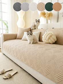 1 pezzo Cuscino per divano per gatti/cani, realizzato con tecnologia ad ultrasuoni, protezione anti-graffio, antiscivolo, design a motivo geometrico monocromatico, tappetino lavabile per animali domestici per tutte le stagioni - Cachi - Visualizzare 1
