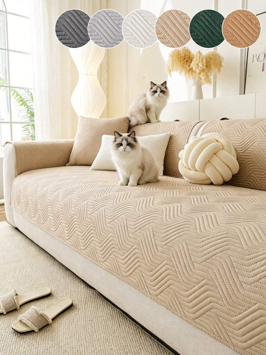 1 pezzo Cuscino per divano per gatti/cani, realizzato con tecnologia ad ultrasuoni, protezione anti-graffio, antiscivolo, design a motivo geometrico monocromatico, tappetino lavabile per animali domestici per tutte le stagioni - Cachi - Visualizzare 1