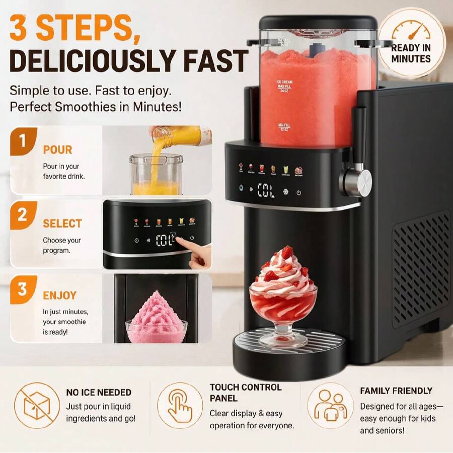 Smart Slushie Machine,Ice Cream Maker, 1.18L Frozen Drink Maker With Touch Screen, Rapid Chill & Temperature Control, No Ice Needed Margarita & Cocktail Machine, Fast Freeze Smoothie & Milkshake Maker For Party & Kitchen, Easy To Clean, Black - US A Type Plug(110-127V) - View 1