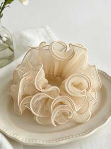 1pc Champagne Chiffon Ruffle Scrunchie, Elegant Waist Design Hair Tie, New Arrival For Women Ponytail Elastics Rubber Bands - Multicolor - View 7