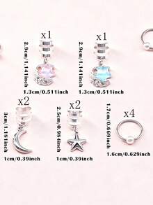 10个银色星星月亮发饰吊坠发夹 - 彩色 - 查看 3