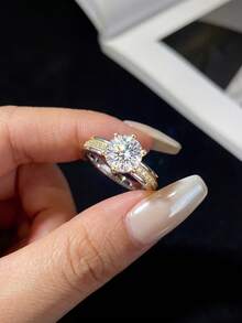 1 chiếc nhẫn Moissanite 6 chấu tối giản 2.0 carat, bạc sterling 925, nhẫn đính hôn/cưới sang trọng, thích hợp làm quà tặng sinh nhật hoặc kỷ niệm cho bạn thân, trang sức cưới. - Nhẫn Moissanite đính kim cương pavé - 2.0ct - Xem 2