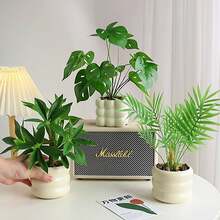 リビングルームバーデコレーション用人工緑植物鉢植え、造花、高級フラワーアレンジメント装飾品 - 丸型ポットポトス - チェックする 1