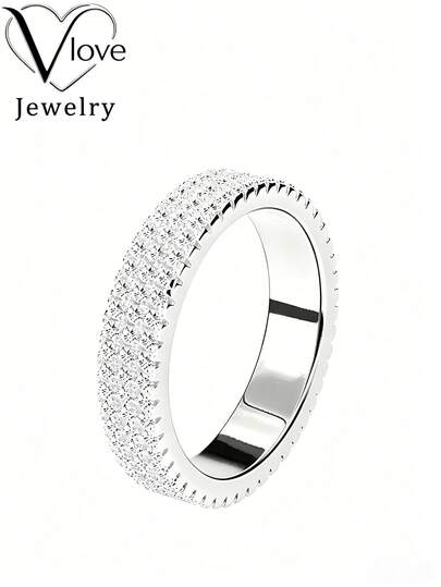 1pc 925 Sterling Silver Ring With Synthetic Zirconia, Eternity Band Ring, Women's Luxury Stackable Rings, Size 6-10, Suitable For Daily Wear, Wedding, Anniversary, Elegant Niche Jewelry Gift For Mom, Comes With Gift Box.