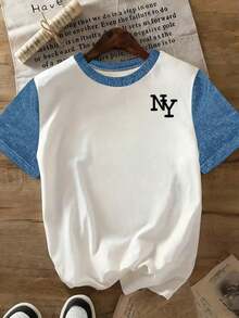 Camiseta holgada de manga corta con estampado de lazo y hombros anchos, de estilo casual para el verano - Multicolor - Ver 4