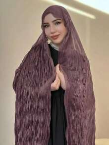 1件玫瑰3D刺绣优雅女士刺绣雪纺穆斯林头巾围巾，适合搭配长袍、沙滩装、假日穿着 - 彩色 - 查看 30