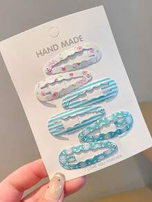 6pcs Soft Color Cute Floral, Plaid, Polka Dot Hair Clips, Solid Color Wavy BB Hair Pins, Fresh Preppy Style Daily Bangs Decor Hair Accessories For Girls - Multicolor - View 10
