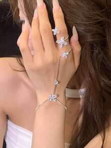 Vòng tay sang trọng, thanh lịch đính đá Cubic Zirconia lấp lánh hình bướm và hoa, kiểu dáng hoa lá thời trang. - Nhiều màu - Xem 10