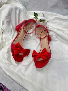 New Elegant High Heel Bowknot Sandals, Suitable For Teenage Girls And Young Girl, Thoughtful Gift For Party, Wedding, And Daily Wear - Red - View 10