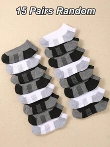 15 Pairs Black White Grey Mesh Children's Short Socks, Summer Simple Casual Comfortable Socks, Fashion Lightweight Short Socks - Multicolor - View 8