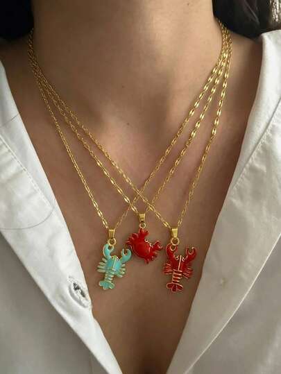 1 chiếc mặt dây chuyền hình động vật biển dễ thương, độc đáo, tráng men, hình tôm hùm và cua, màu sắc rực rỡ, bằng thép không gỉ mạ vàng, dành cho nữ và bé gái, phụ kiện trang sức trang trí tiệc bãi biển mùa hè.