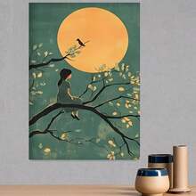 Póster Japonés 2D Plano, 1 pieza, Sin Marco, Arte de Pared Minimalista de Acuarela, Pintura de Paisaje Zen al Atardecer, Pintura de Paisaje Natural Oriental, Pintura Decorativa de Reflexión Tranquila, Decoración de Pared Divertida en Lienzo, Adecuado para Restaurantes, Hoteles - Enmarcado - Ver 3