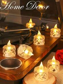 5/12/24pcs Acrylic Crystal Pattern LED Electronic Candle Lights, Battery Operated, Rose Pattern Projection Tea Candle Lights, Flameless Candle Lights, Suitable For Wedding, Valentine's Day, Christmas, Holidays, Home Decor, Dining Table Decor - Huang Guang - View 2