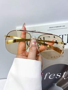 1pc New Classic Minimalist Versatile High-Quality Double Bridge Design Contrast Color Elegant Retro Party Decorative Glasses - Multicolor - View 2